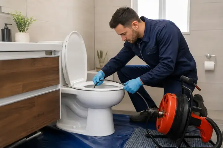 Tuvalet ve WC tıkanıklığı açma için spiral gider uygulaması